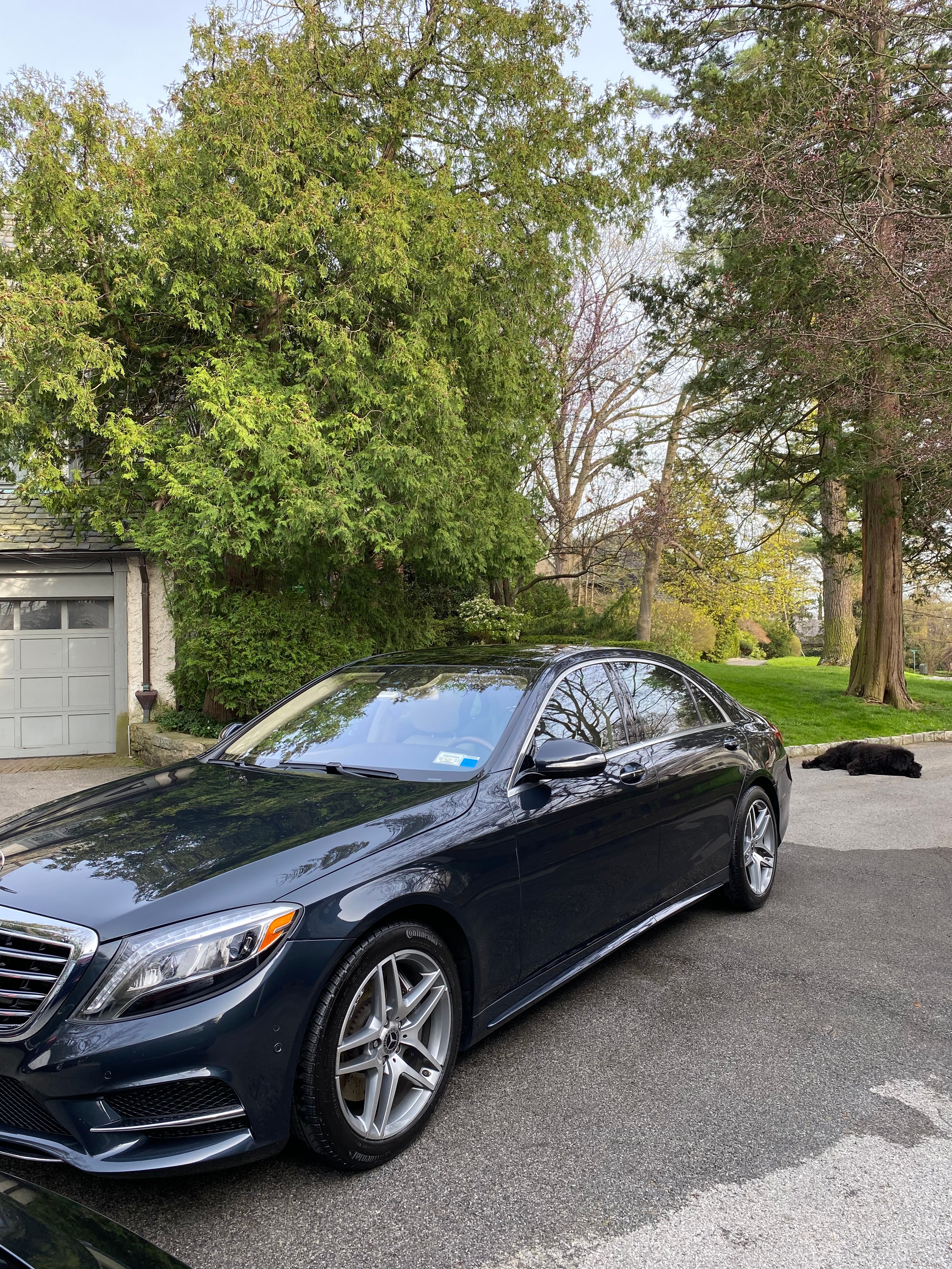 Black sedan detailed on a residential street